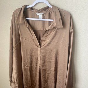 H&M Tan Satin Shirt Dress, Size XXL